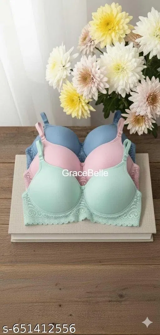 Cotton Solid Bra for Women & Girls, Multicolour, Pack of 3 (32A)