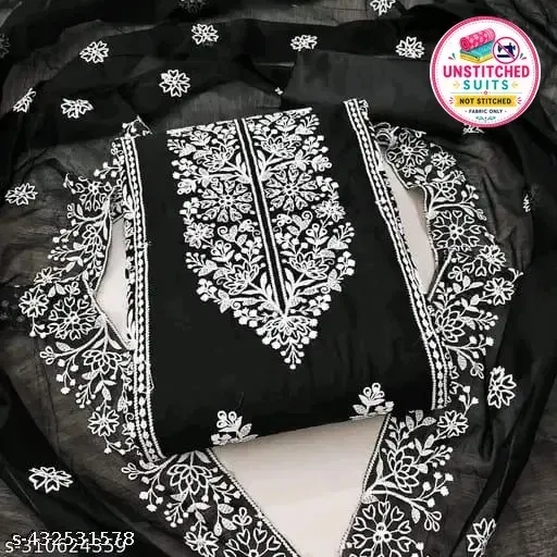 Chanderi Cotton Punjabi/All Over Suits for Women (Black, Un Stitched)