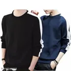 Cotton Blend Solid T-Shirt for Men, Black & Blue, Pack of 2 