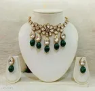 Trendy Kundan Choker Necklace Set for Women & Girls, Green