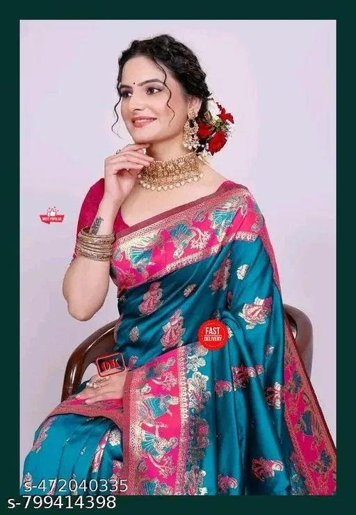 Kanjeevaram Saree for Women (Blue, Free Size)