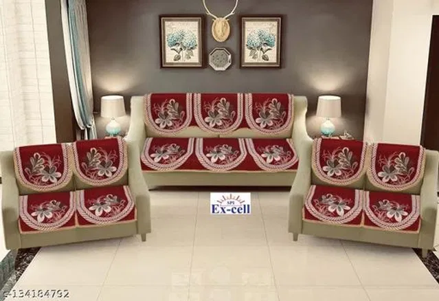 Polycotton 6 Seater Sofa Covers (Maroon, Set of 1)