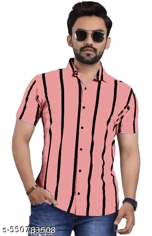 Lyrca Printed Shirt for Men (Pink, M)
