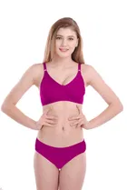 Pibu Women Cotton Bra Panty Set 