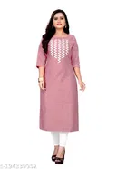 Solid Embroidered Knee Length Kurti for Women 