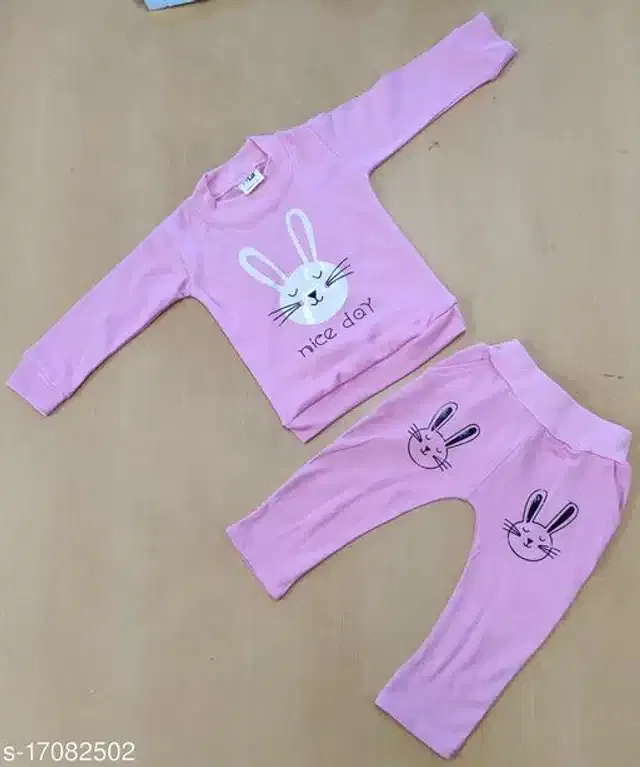 Hosiery Cotton Full Sleeves T-Shirt with Pant Clothing Set for Kids (Lavender, 1-2 Years)