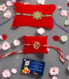 Metal 2 Pcs Rakhi with Greeting Card & Roli Chawal 