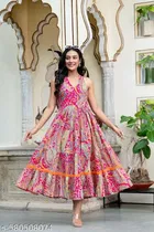 Rayon Printed Kurti for Women, Pink 