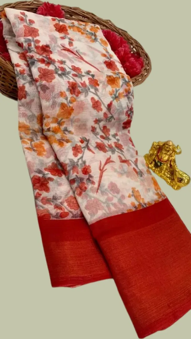 Cotton Printed Saree for Women (Maroon, 6 m)