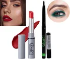 Glam21 Matte Non Transfer Lipstick with Sharpener & Glam21 Waterproof Kajal (Red & Green, Set of 2)