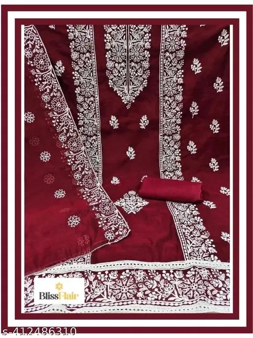 Embroidered Botanical Patiala Suits for Women (Maroon, Un Stitched)