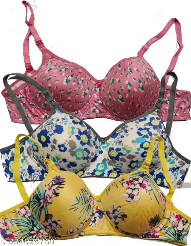 Cotton Blend Printed Padded Bra for Women (Multicolor, 32B) (Pack of 3)