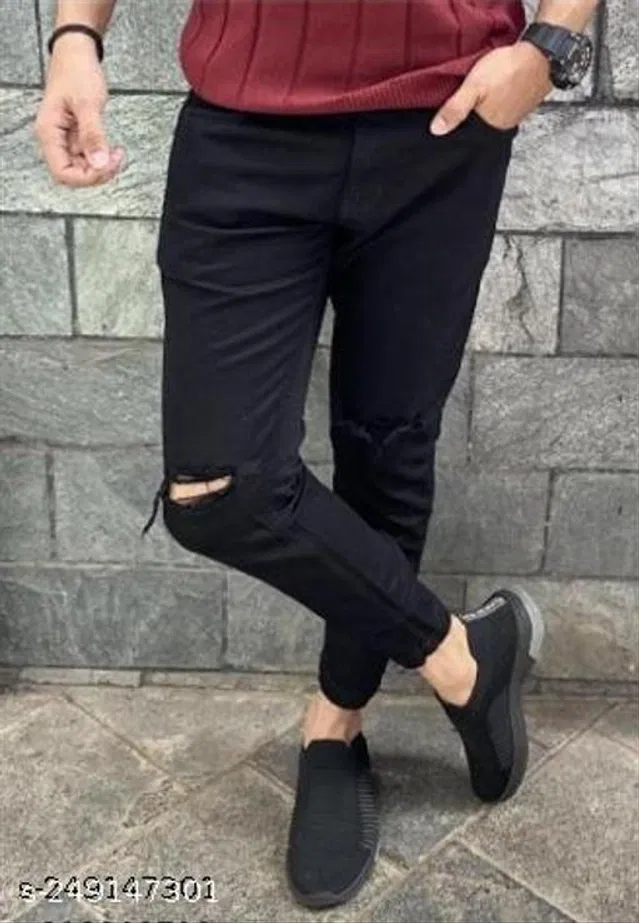 Denim Slim Fit Jeans for Men (Black, 30)