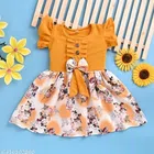 Crepe Printed Frock for Girls (Yellow, 0-3 Months)