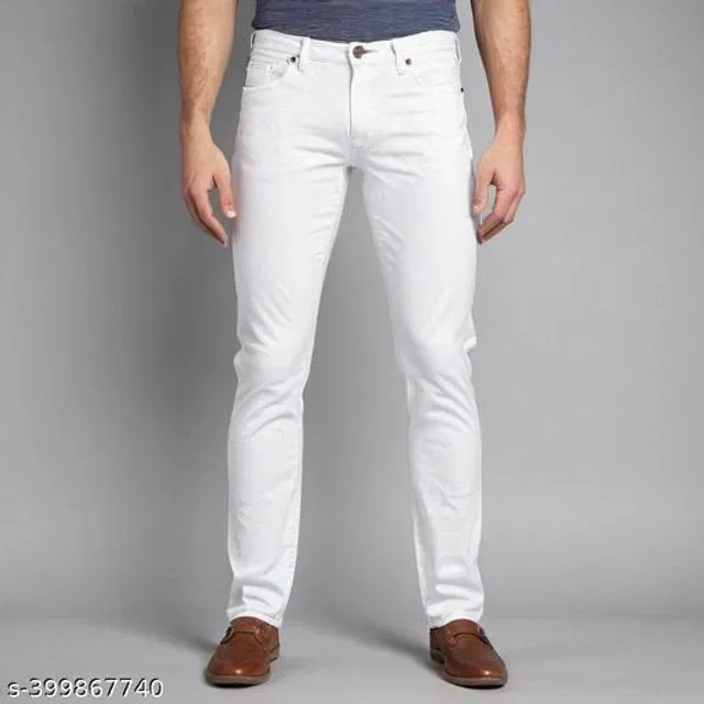 Denim Slim Fit Jeans for Men (White, 28)