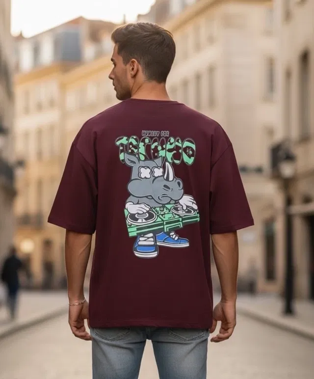 Cotton Printed T-Shirt for Men, Maroon (XXL)