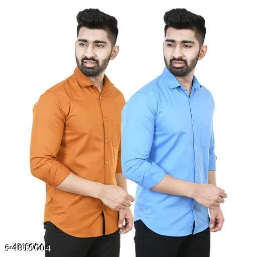 Cotton Blend Solid Shirts for Men, Multicolor (XXL)