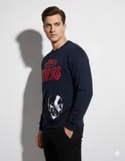 Fleece Printed Sweatshirt for Men ,Navy Blue 