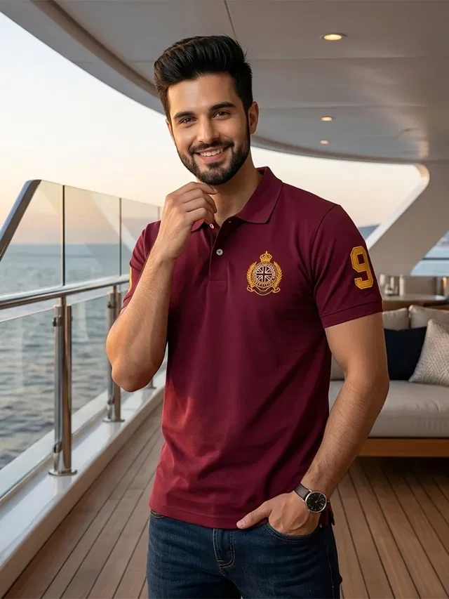 Polo Embroidered T-shirts for Men (Maroon, XL)