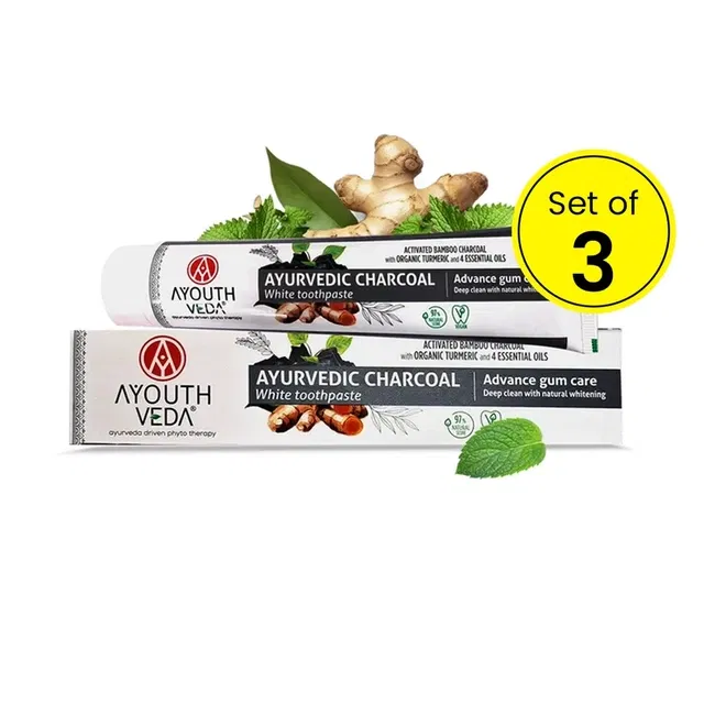 AyouthVeda Charcoal White Toothpaste 3X100 g (Set of 3)