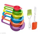 Plastic 6 Pcs Measuring Cups & Spoons with Spatula & Oil Brush (Multicolor, Set of 3)