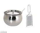 Stainless Steel Oil Container Pot Set with Cheese Grater (Silver, Set of 2)