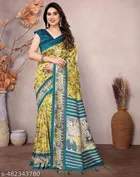 Art Silk Printed Saree for Women, Yellow 