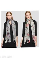 Printed Chiffon Scarves with Tassels for Women, Multicolor, Pack of 2