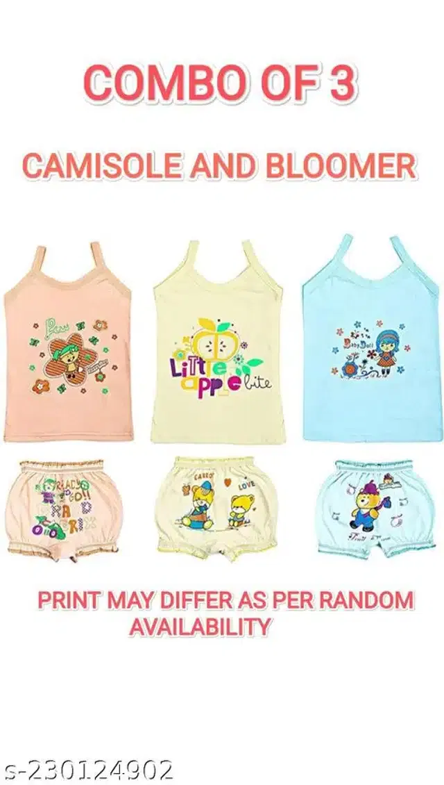 Cotton Top & Bottom Innerwear Set for Kids (Multicolor, 3-4 Years) (Set of 3)