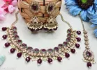 Mehandi Finish Ethnic Meenakari Pearl Fitted Necklace Set with Jumkaa Tikka for Women 