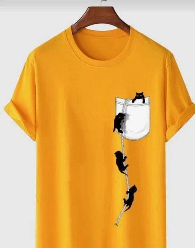 Cotton Half Sleeves Round Neck T-Shirt for Men (Mustard, XL)