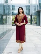 Floral Embroidered Acrylic Kurti for Women 