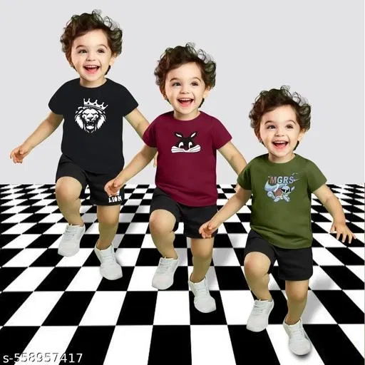 Cotton Blend Printed Clothing Set for Boys, Multicolour, Pack Of 3 (4-5 Years)