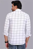 Cotton Blend Checkred Shirt for Men, White 