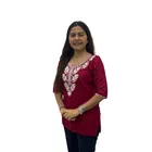 Star Design Cotton Embroidery Short Kurti For Women (Maroon) Size (L)