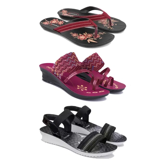 Flats with Heels & Sandals for Women (Multicolor, 7) (Set of 3)