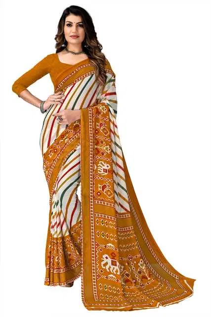 Kanooda Prints Georgette Women Saree With Un-stitched Blouse (Mustard) (KP-106)