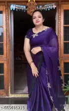 Chinnon Embellished Saree For Women, Purple