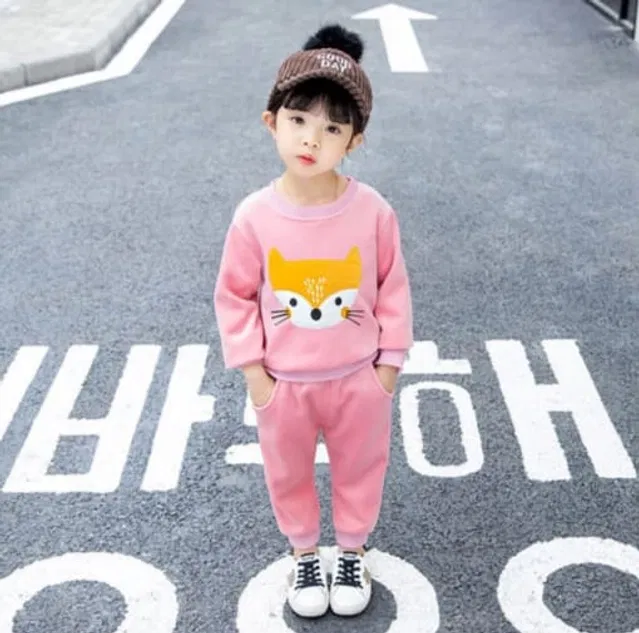 Hosiery Printed Clothing Set for Kids (Pink, 18-24 Months)