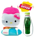 Fabric Backpack with Lunch Box & Water Bottle for Kids (Multicolor, Set of 3)