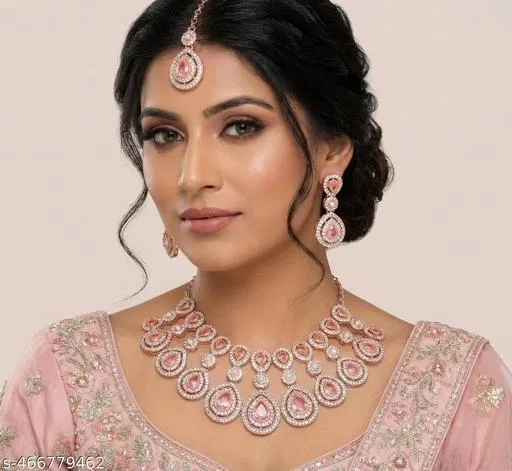 Timeless Partywear Diamond Jewellery for Women (Pink, Free Size)