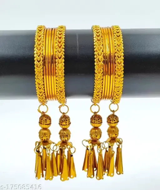 Gold Plated Alloy Bangles for Women, Pack of 4, Gold (2.4)