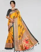 Art Silk Printed Saree for Women, Yellow 
