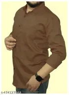 Cotton Blend Solid Shirt for Men, Brown 