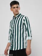 Cotton Striped Shirts for Men, Green 