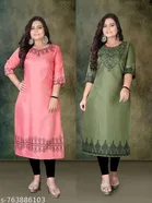 Embroidered Rayon A-line Kurti for Women, Pack of 2 