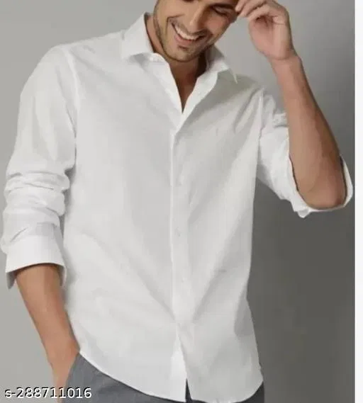 Cotton Solid Shirt for Men, White (M)