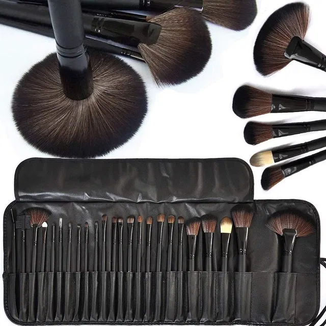 24 Pcs Makeup Brushes For Face And Eye Cosmetics with Bag Organizer (Black)