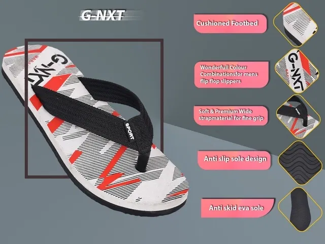 Slippers for Men (White & Red, 7)