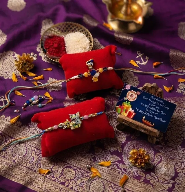 Metal Donal Duck Tom Jerry Rakhi (Multicolor, Pack of 2)